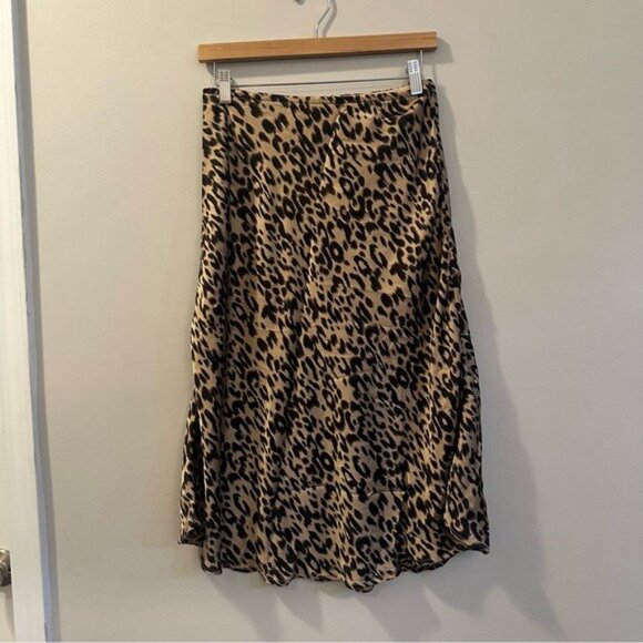 Sienna Sky Satin Leopard Print Midi Skirt Animal Print Medium - Picture 3 of 10